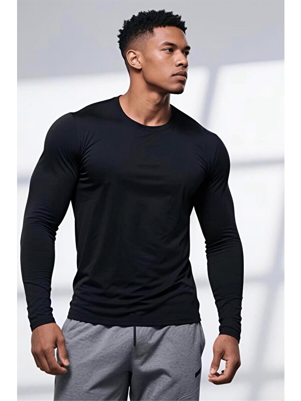 Oksit Ark Erkek Elastanlı Dar Kesim Uzun Kollu Spor ve Günlük T-shirt