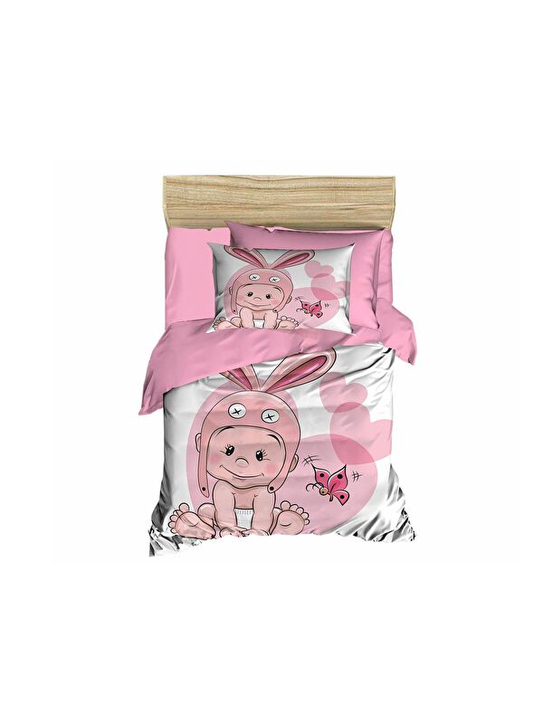 Çeyiz Diyarı Dijital Baskılı 3d Bebek Nevresim Takımı Rabbit Baby Pembe