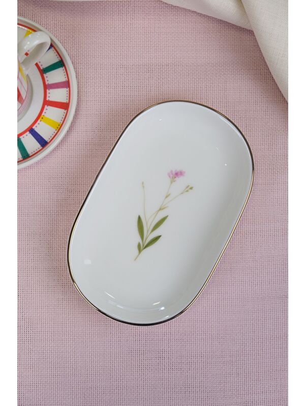 TABAK EVİ Porselen Natura Çuha Altın Yaldızlı Oval Kayık Tabak 18x11x2,50cm Tekli