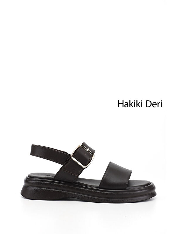 GÖNDERİ(R) Kadın TÜTÜN KAHVE Tokalı Bantlı Hakiki Deri Sandalet