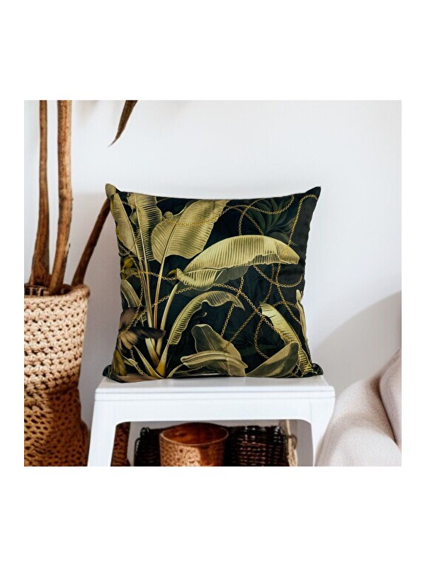 Asdiva Antrasit Bitki Desen Dekoratif Kırlent Kılıfı 45x45
