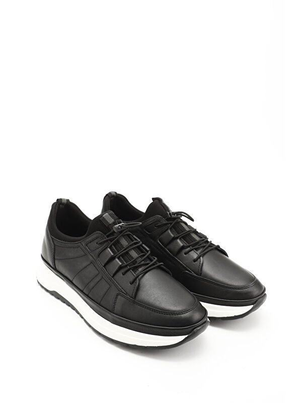 Erkek ZÜMRÜT SİYAH Elastanlı Lastik Bağcıklı Hakiki Deri Comfort Sneaker - Görsel 3