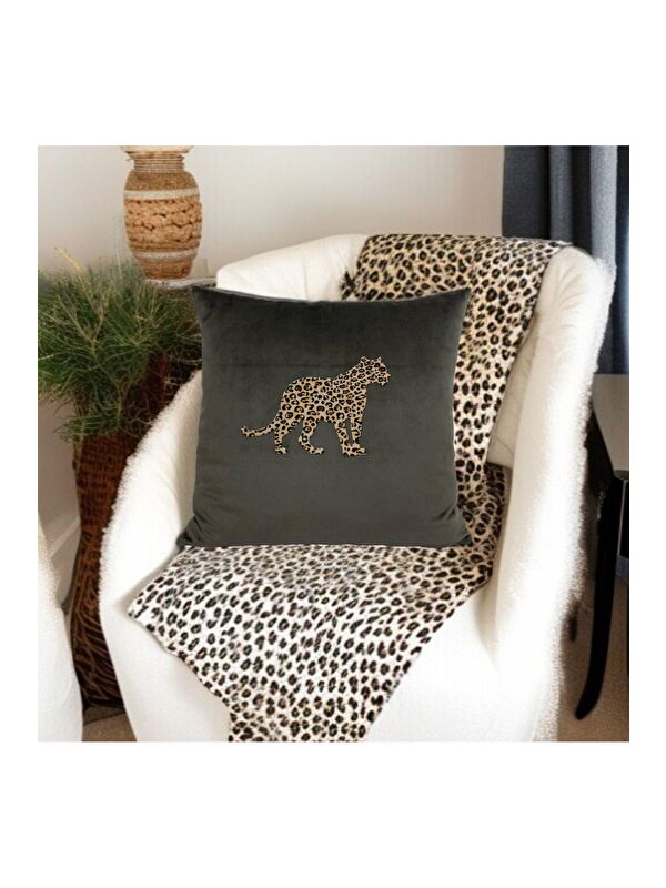 Asdiva Antrasit Renk Leopar Desen Dekoratif Kırlent Kılıfı 45x45