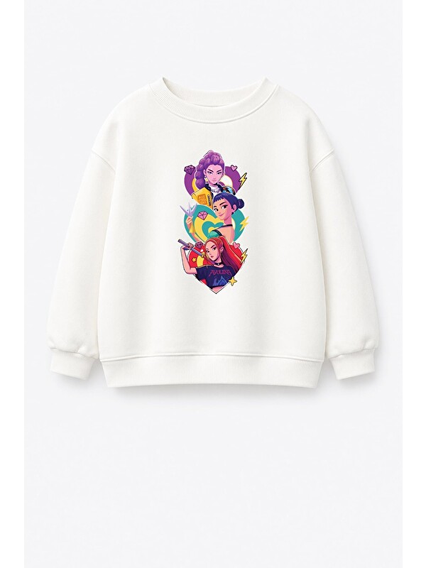 Monila Kız Çocuk 3 İplik Kumaş Pamuklu Baskılı Sweatshirt