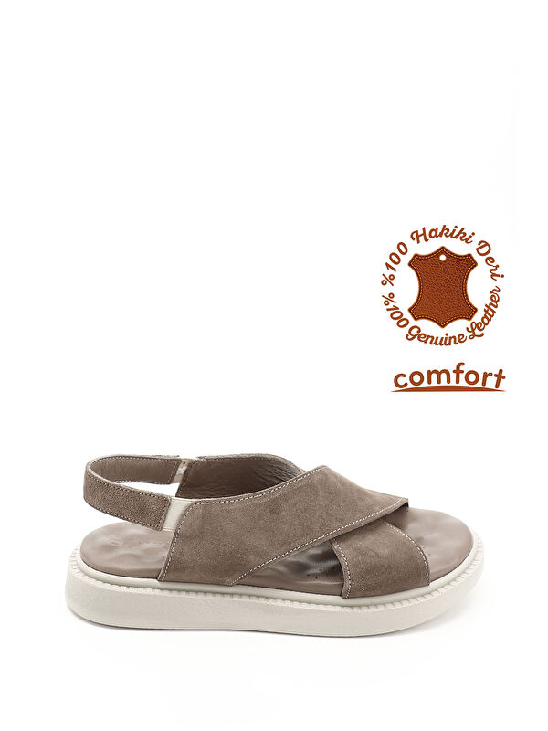 GÖNDERİ(R) Kadın VİZON Çapraz Bantlı Hakiki Deri Comfort Sandalet