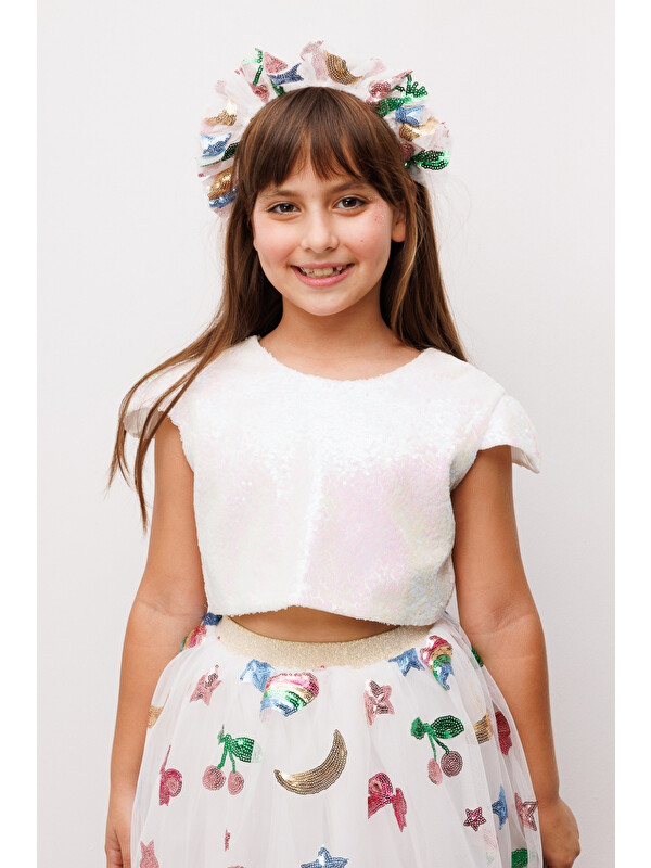 Le Mabelle Beyaz Pullu Kız Çocuk Crop Bluz