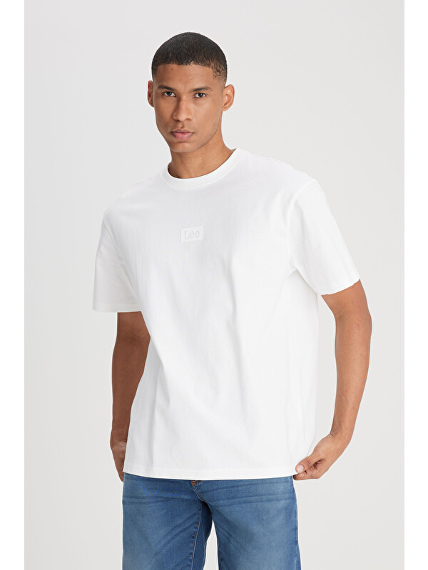 Lee Loose Fit Bisiklet Yaka %100 Pamuk Kırık Beyaz Tişört