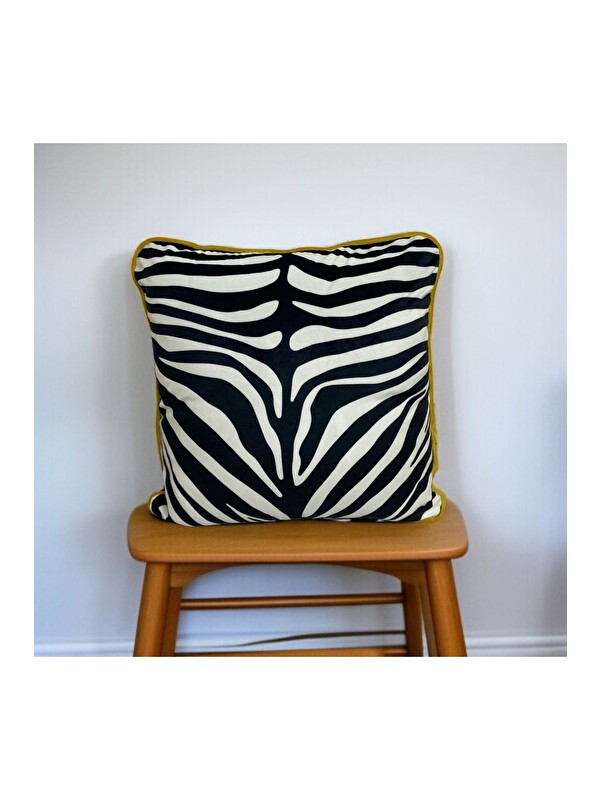 Asdiva Zebra Desen Sarı Biyeli Dekoratif Kırlent Kılıfı 43x43