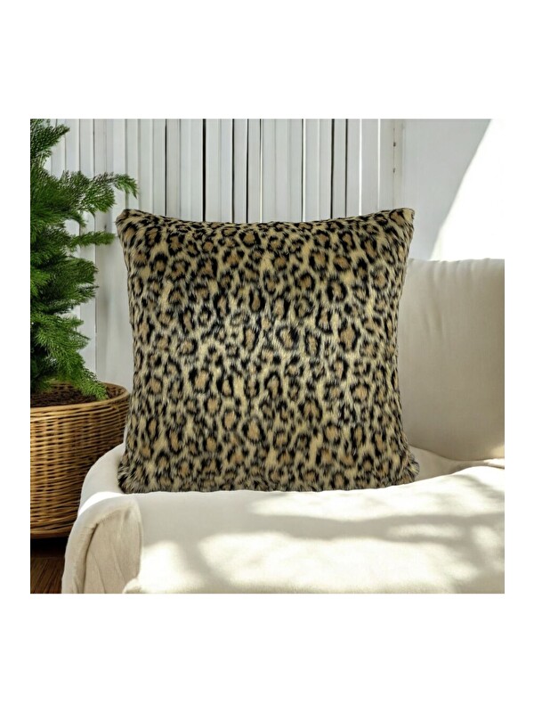 Asdiva Leopar Desen Yün Kendinden Dokuma dekoratif Kırlent kılıfı 45x45