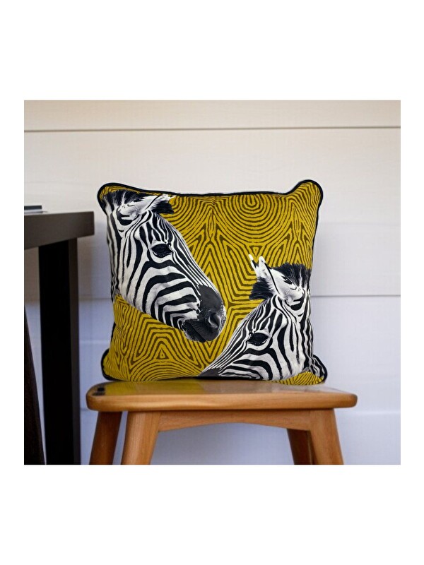 Asdiva Sarı Zebra Desen Biyeli Dekoratif Kırlent Kılıfı 45X45