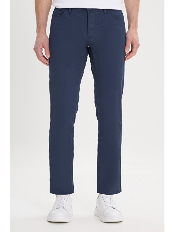 AC&Co / Altınyıldız Classics Erkek Lacivert Slim Fit Dar Kesim 5 Cep Armürlü Esnek Pantolon