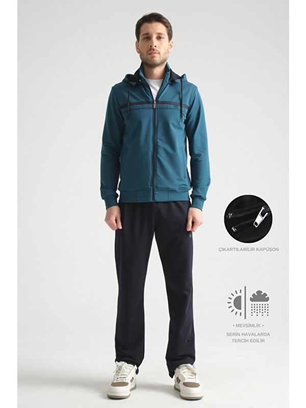 Shooter Sportswear Petrol Mavisi Premium Dik Yaka  Rahat Form Klasik Paça Erkek Eşofman Takımı