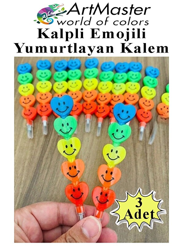artmaster Kalpli Emoji Yumurtlayan Kurşun Kalem 3 Adet Eğlenceli Hediyelik Kurşun Kalem Gülen Yüzlü Kurşun Kal
