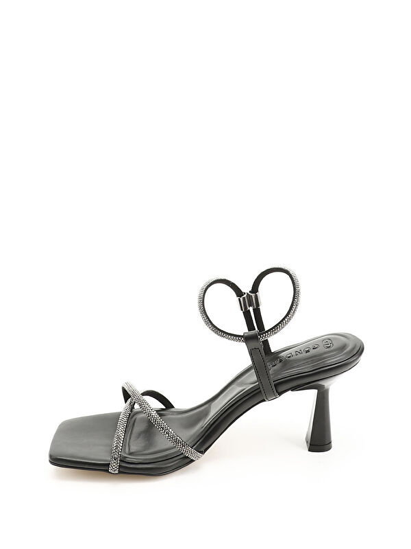 Kadın SİYAH Taşlı Bilekten Ayarlamalı Kadeh Ökçe Sandalet - Görsel 3