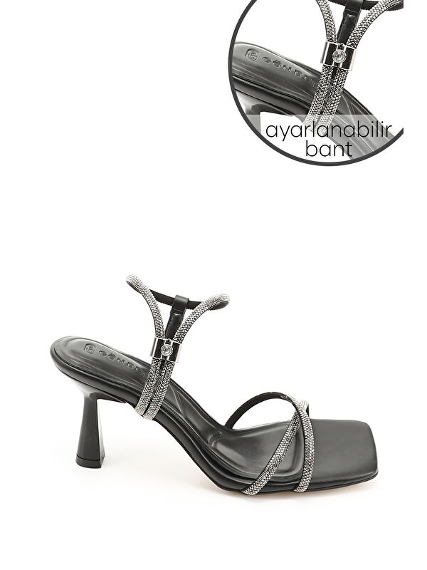 Kadın SİYAH Taşlı Bilekten Ayarlamalı Kadeh Ökçe Sandalet - Görsel 5