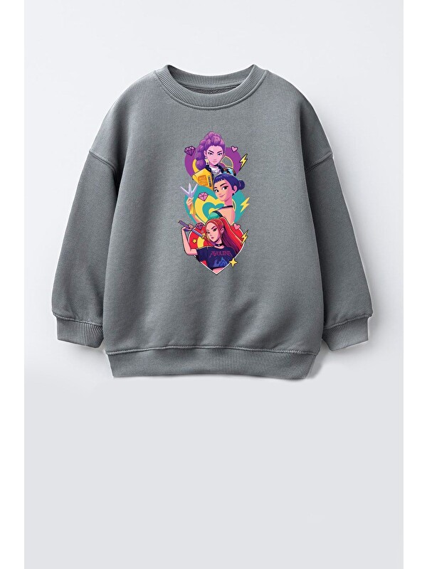 Monila Kız Çocuk 3 İplik Kumaş Pamuklu Baskılı Sweatshirt