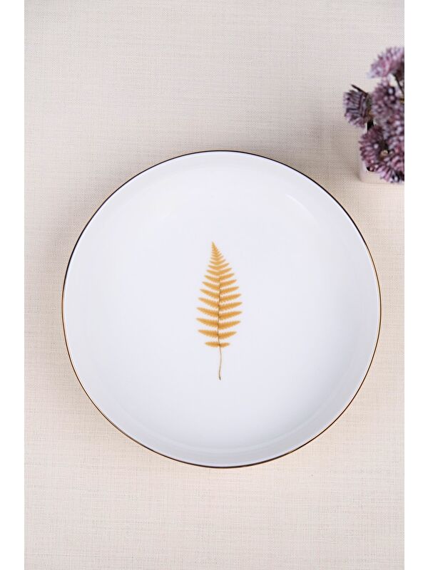 TABAK EVİ Porselen Natura Fern Altın Yaldız Çukur Tabak 18,50cm Tekli