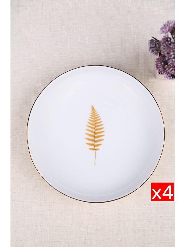 TABAK EVİ Porselen Natura Fern Altın Yaldız Çukur Tabak 18,50cm 4 lü