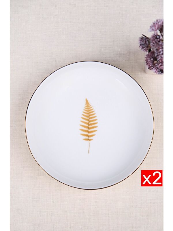 TABAK EVİ Porselen Natura Fern Altın Yaldız Çukur Tabak 18,50cm 2 li