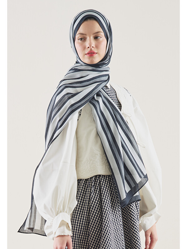 Fresh Scarfs Block Stripe Desen Rami Şal Lacivert