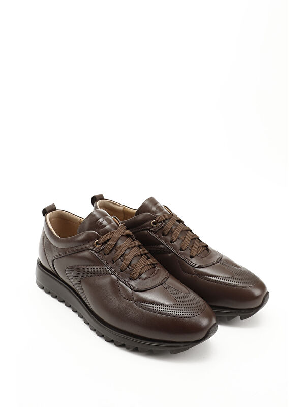 Erkek ÇİKOLATA KAHVE Hakiki Deri Bağcıklı Sneaker - Görsel 3