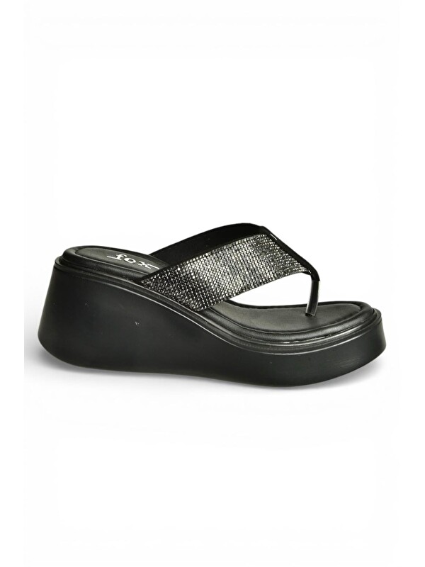 Fox Shoes Siyah Kadın Taşlı Parmak Arası Terlik Y973525409