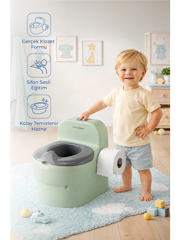 Babyjem Bebeğimin İlk Tuvaleti Sifon Sesli Lazımlık Oturak Soft Yeşil
