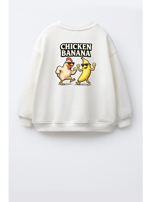 Monila Unisex Çocuk Sırtı Baskılı 3 İplik Kumaş Pamuklu Sweatshirt