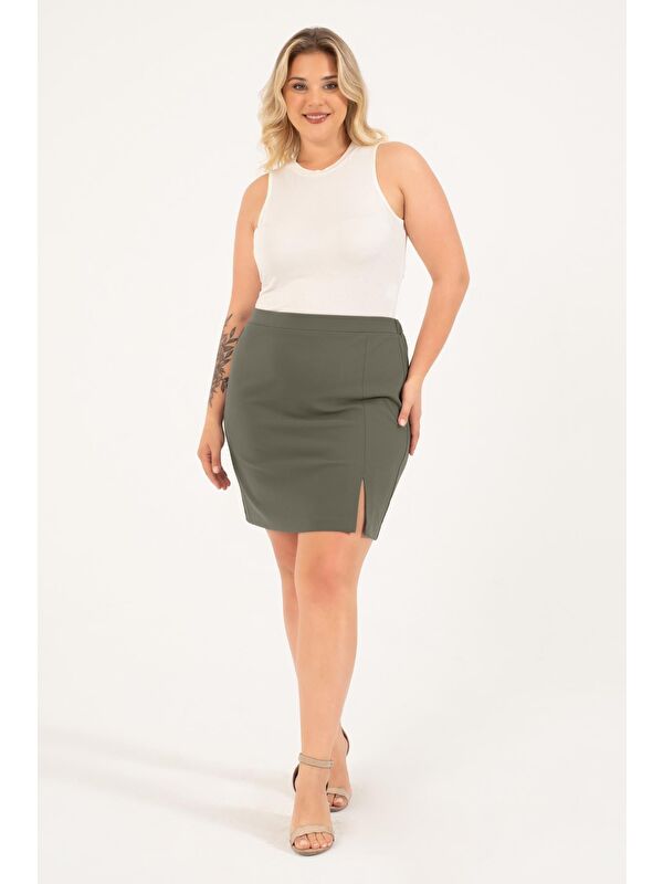 Mylinemoda Arka Beli Lastikli Yırtmaçlı Mini Etek