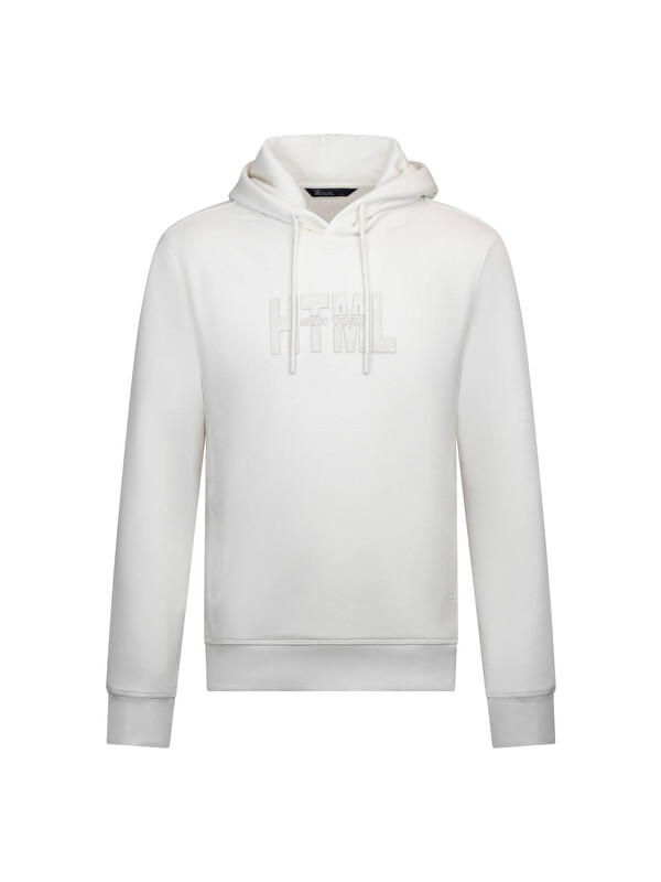 Hatemoğlu Beyaz Regular Fit Pamuklu Kapüşonlu Kanguru Cepli Sweatshirt