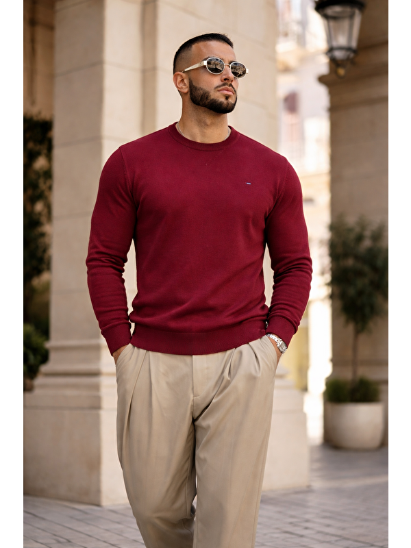 Comstar Erkek Trend Comfort Bisiklet Yaka Bordo Triko Kazak