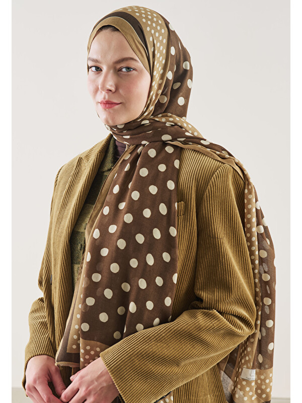 Fresh Scarfs Puantiye Desen Rami Şal Çikolata Kahve