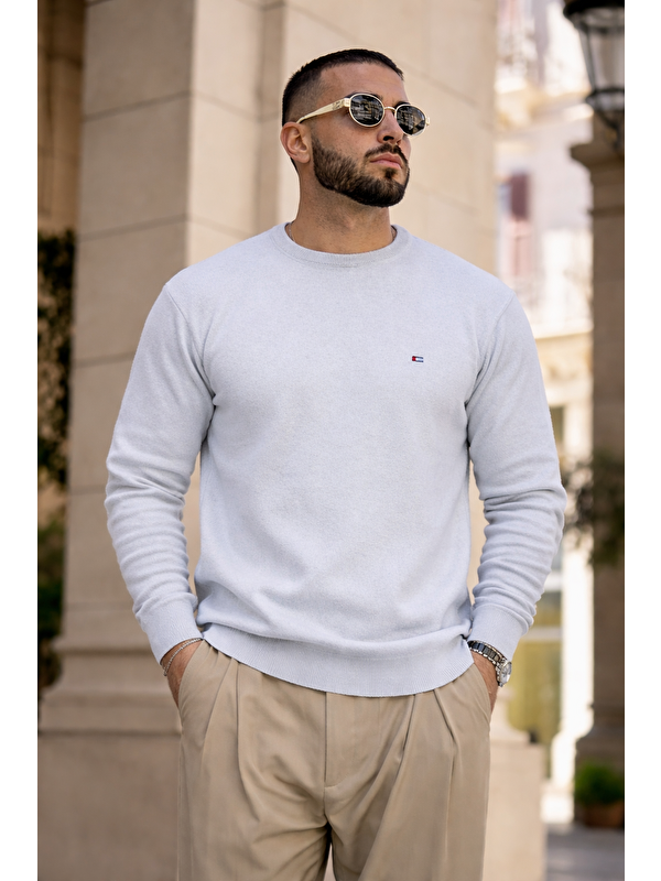 Comstar Erkek Trend Comfort Bisiklet Yaka A.Gri Triko Kazak