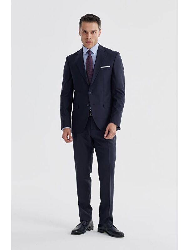 JAKAMEN Lacivert Slim Fit Mono Yaka Çift Yırtmaç Düz Takım Elbise