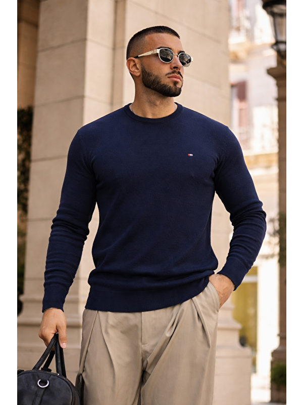 Comstar Erkek Trend Comfort Bisiklet Yaka Lacivert Triko Kazak