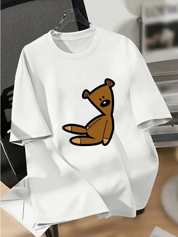 Jane's Baskılı Oversize Bisiklet Yaka T-shirt - Beyaz