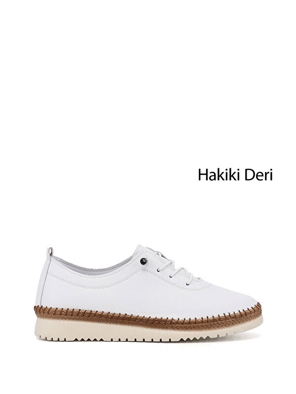 GÖNDERİ(R) Kadın CANLI BEYAZ Bağcıklı Hakiki Deri Comfort Ayakkabı