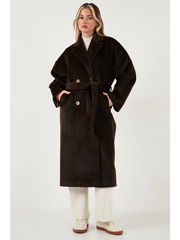 Lela Oversize Kruvaze Yaka Yumuşak Dokulu Uzun Trençkot 6839610