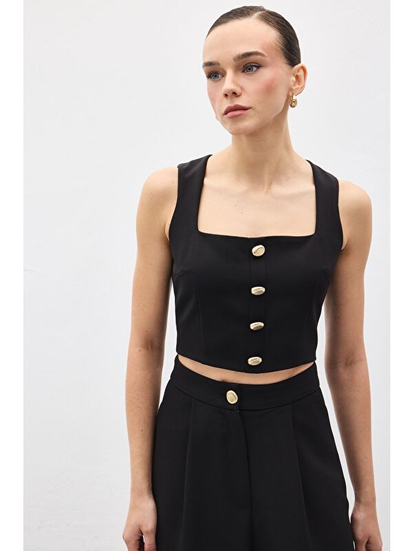 SATEEN Lucy Crop - Siyah