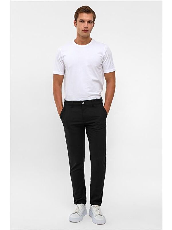 Süvari Siyah Slim Desenli Pantolon