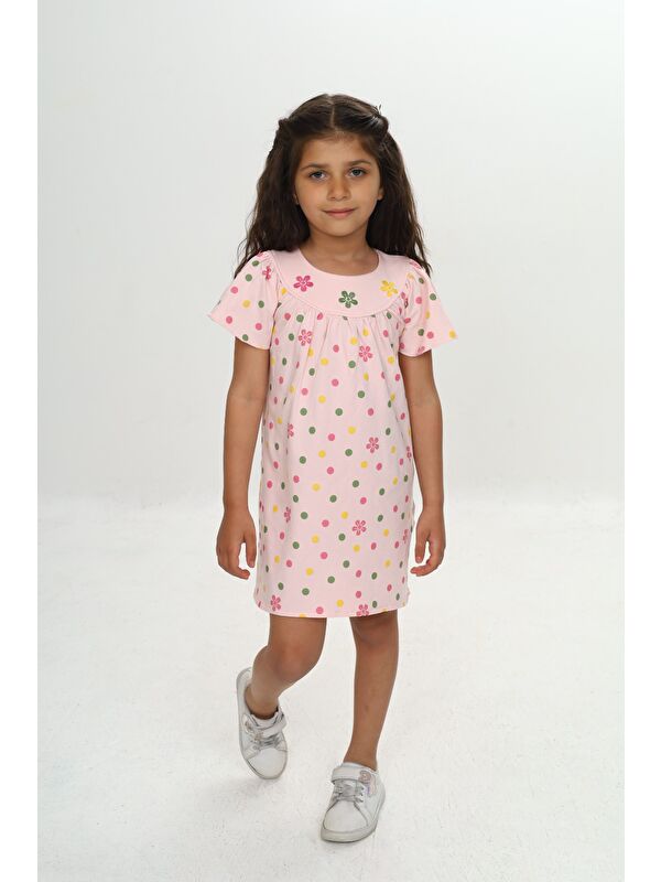 Toontoykids Kız Çocuk Renkli Çiçek Nakışlı Elbise