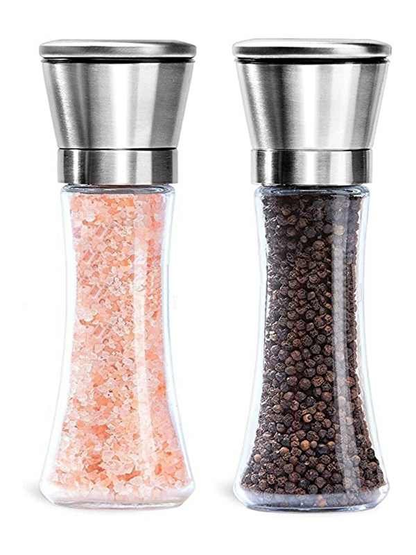 Kitchen Design Lab Cam Gövdeli Metal Krom Renk Kapaklı Tuz Karabiber Öğütücü 19 cm 2 Adet