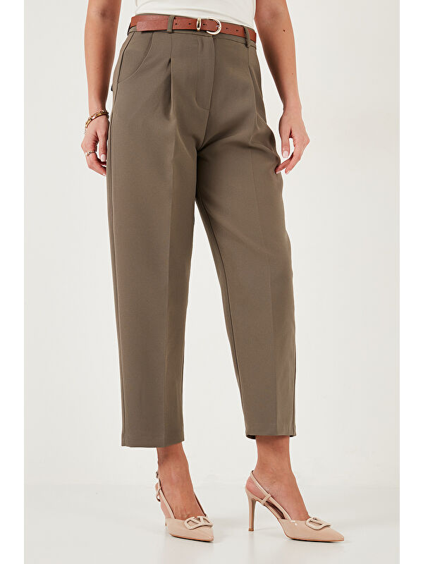 Lela Regular Fit Yüksek Bel Düz Paça Kemerli Pantolon 68350938