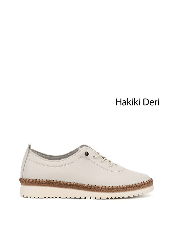 GÖNDERİ(R) Kadın YENİ BEJ Bağcıklı Hakiki Deri Comfort Ayakkabı