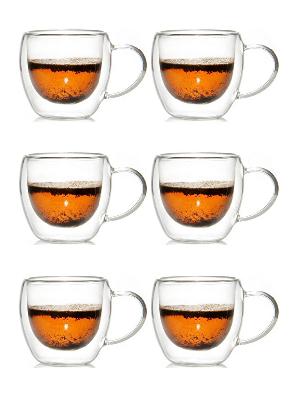 Kitchen Design Lab Çift Cidarlı 250 ml Kulplu Cam Kupa 6 Adet