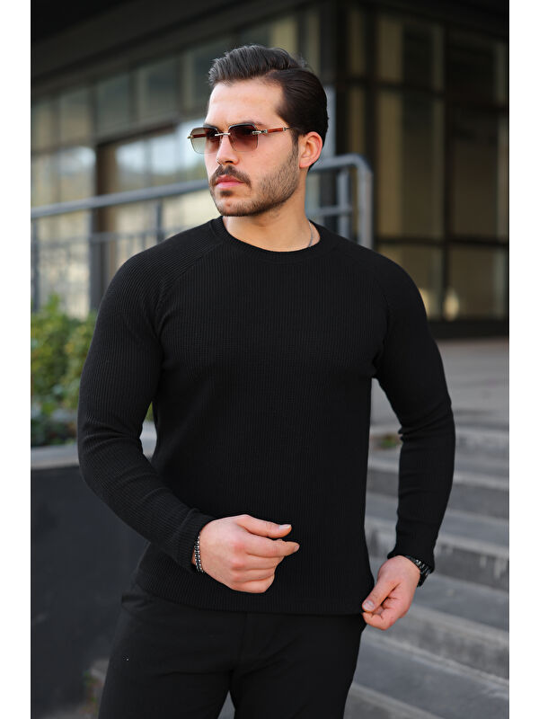 Comstar Erkek Trend Basic Slim Fit Bisiklet Yaka Siyah Kazak