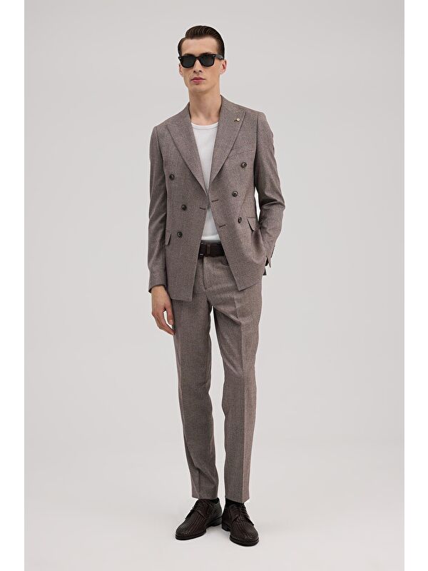 JAKAMEN Bordo Slim Fit Ekoseli Kruvaze Takım Elbise