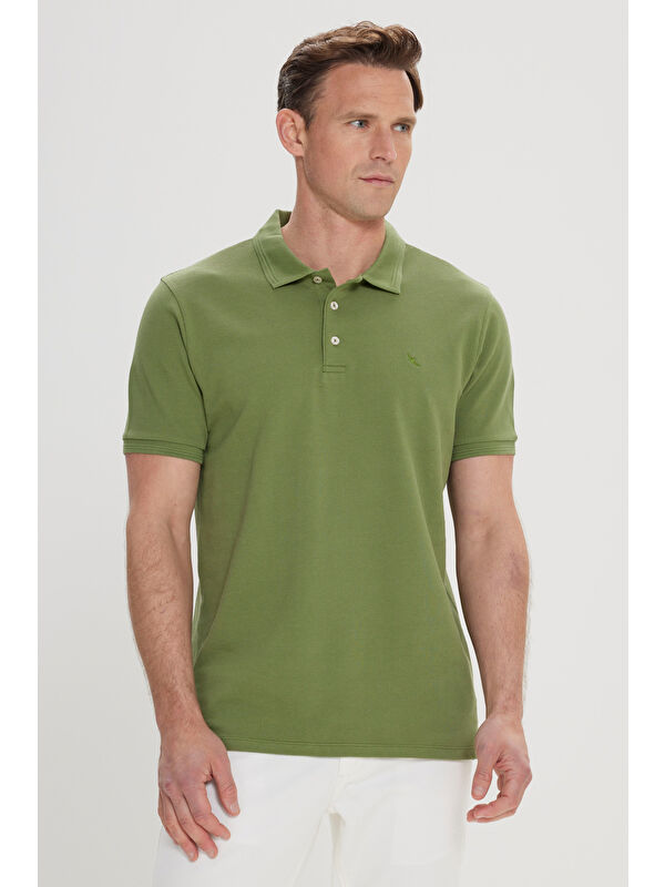 Altınyıldız Classics Erkek Yeşil Slim Fit Dar Kesim Polo Yaka %100 Pamuk Kısa Kollu Tişört