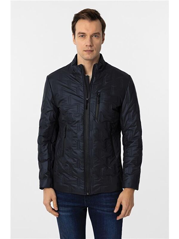 Süvari Lacivert Slim Kapitone Mont