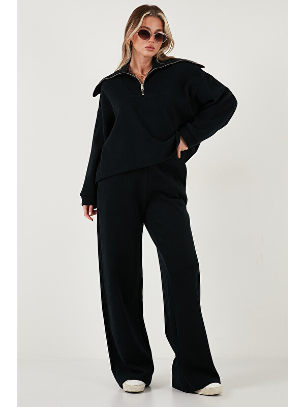 Lela Pamuklu Oversize Fit Yarım Fermuarlı Yaka Uzun Kollu Triko Takım 68351218